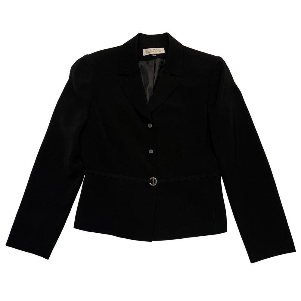 Tahari Arthur S Levine Women's Black Structured Minimalist Chic Blazer‎ Size 8